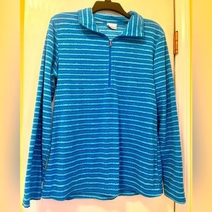 Columbia Women’s 1/4 Zip Fleece Pullover sweatshirt Teal Blue Stripe size Large